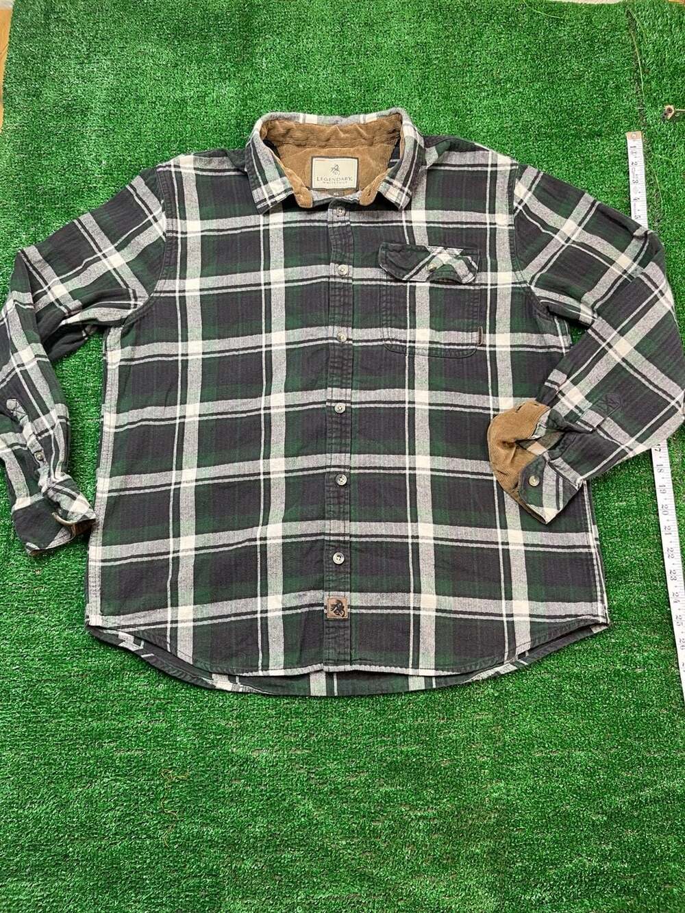 Legendary Whitetails Plaid Flannel Shirt Size XL Green Corduroy Cuffs